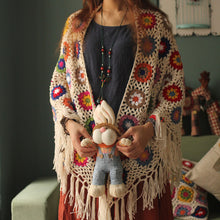 Load image into Gallery viewer, 2020 Pure Handmade Retro Mori Girl Mori Arts Fan Knit Hollow Scarf Shawl Original Triangle Scarf Tassel Cape